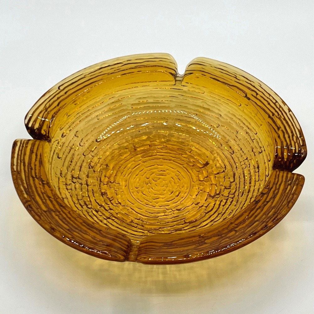 Vintage Anchor Hocking Soreno Gold 8" Ashtray Textured‎ Retro Mid-Century